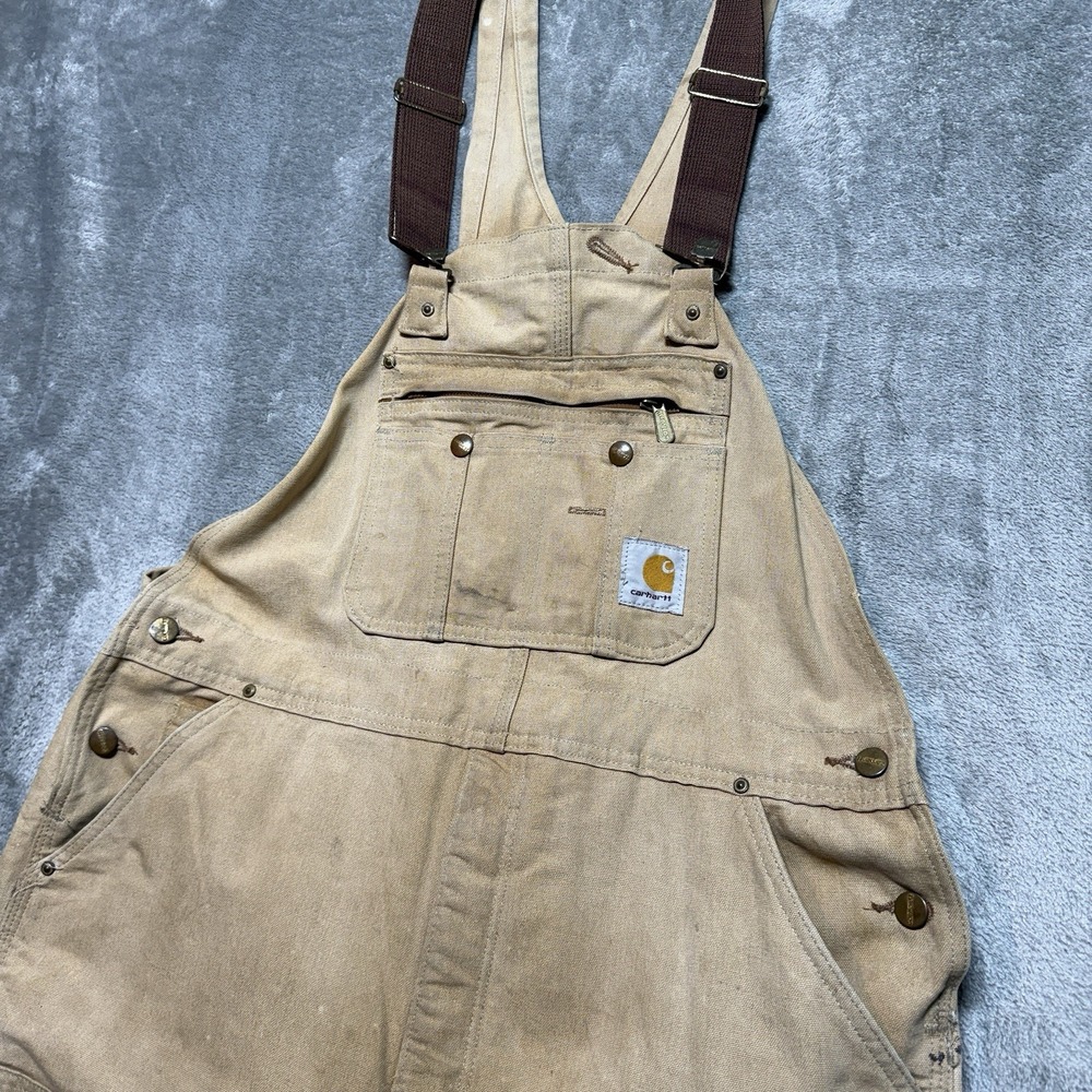 Carhartt R41 BRN Duck Bib Overalls 40x30 Brown Faded Quilt Lined Distressed Work